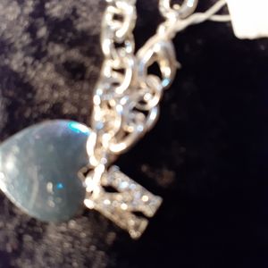 Silver Heart Charm Bracelet Crystsl Initial N